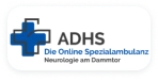 Blaues Ärztekreuz und "ADHS Die Online Spezialambulanz Neurologie am Dammtor" auf weißem, abgerundetem Rand.